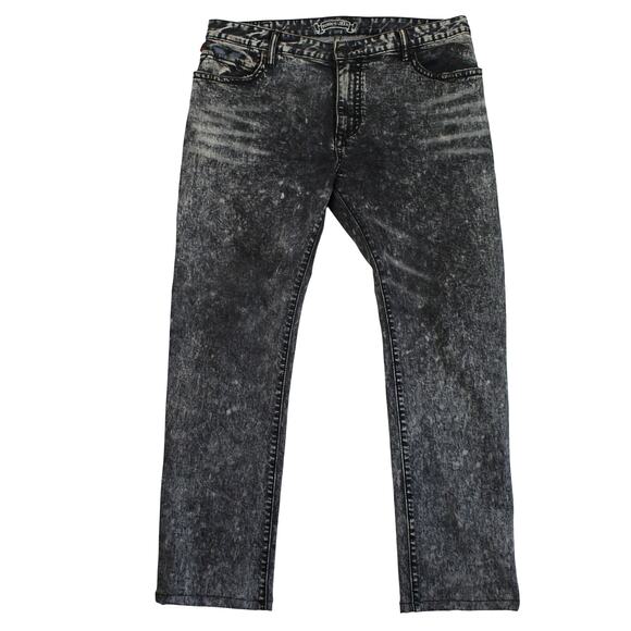 Robins Jean Long Flap Mens 36 Black Gray Studded Biker Y2K D5851 BRNSNAKE - Picture 1 of 12